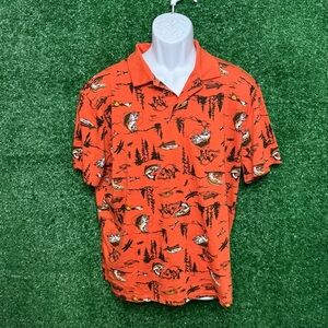 Vibrant Orange Polo Shirt with Abstract Design